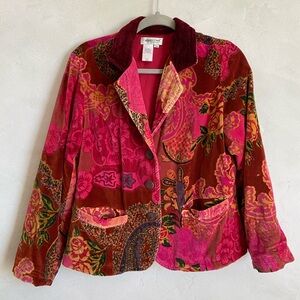 Coldwater Creek Pink and Red Velvet Floral Blazer